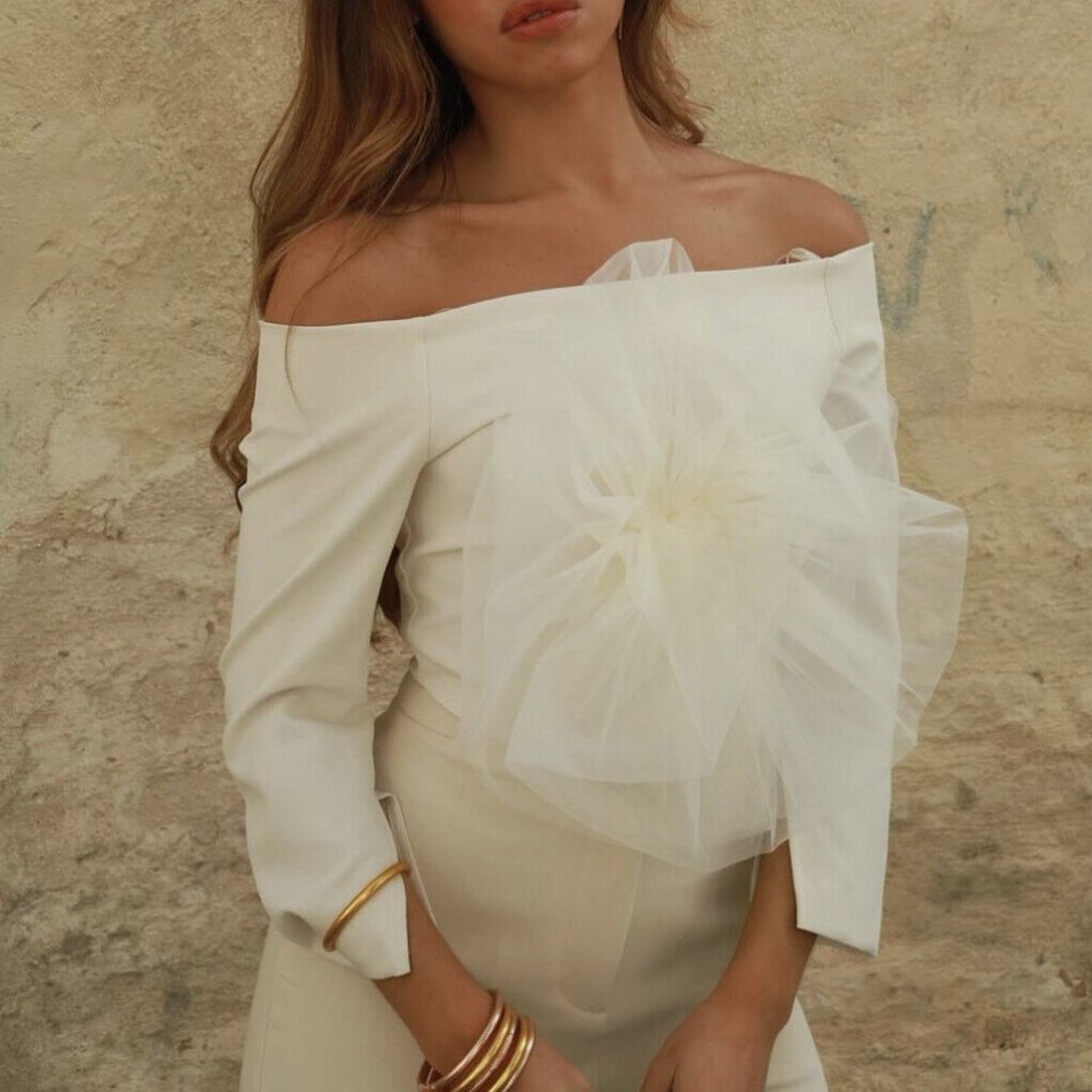 Zara cropped floral tulle top blouse, Color:Oyster white, Size XS